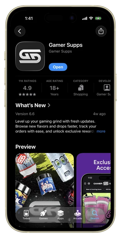 Gamer Supps app on Fuego